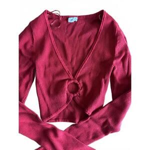 Garage Ribbed Red Cropped Long Sleeve w/ Ring Detail – Size XXS